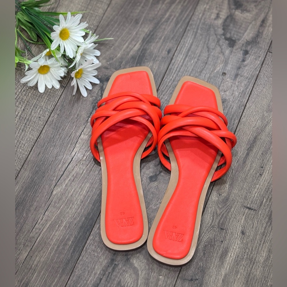 ‼️Sale‼️NWOT Zara Slide orange Sandals Size 11
